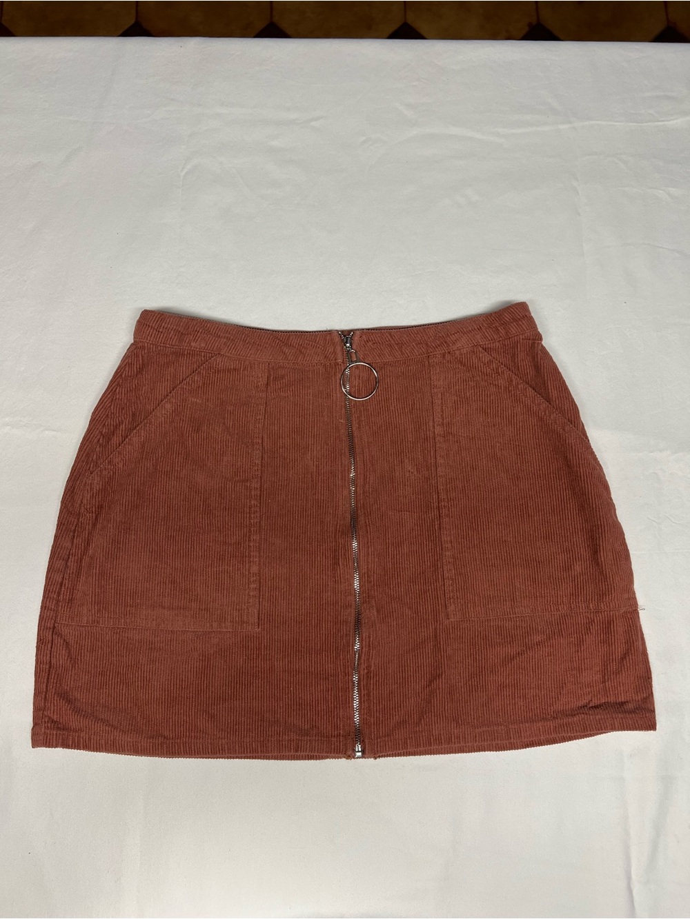 Women's Rust Corduroy Zip-Front Skirt